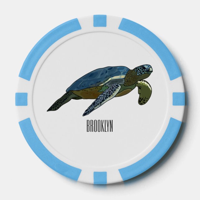 Fichas De Póquer Ilustracion personalizado de tortugas marinas (Anverso)