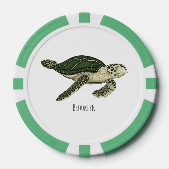 Fichas De Póquer Ilustracion personalizado de tortugas marinas (Anverso)