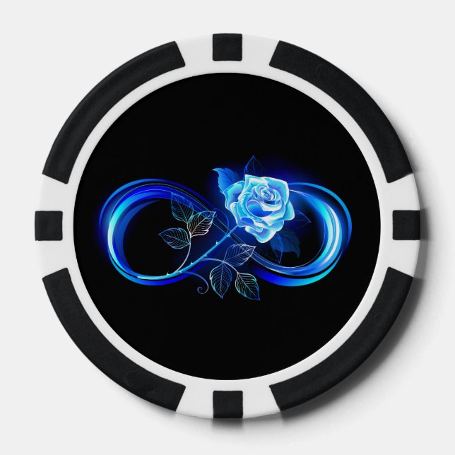Fichas De Póquer Infinito brillante con rosa azul (Anverso)