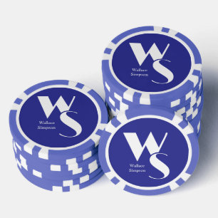 Fichas De Póquer Iniciales Monogramadas Nombre Juegos de Mesa Azul