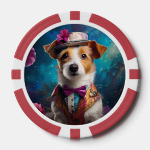 Fichas De Póquer Jack Russell, gorra blanco, flor rosa