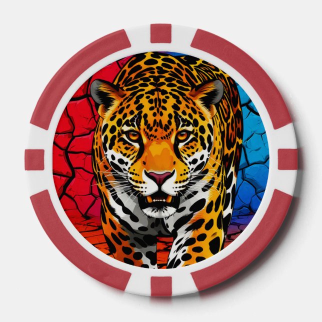 Fichas De Póquer Jaguar sobre fondo de tierra agrietada (Anverso)