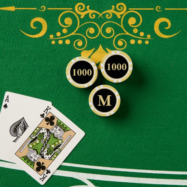 Fichas De Póquer Juego de Torneo personalizado Black Gold Monogram  (Mesa de póquer (pila))