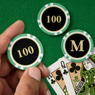 Fichas De Póquer Juego de Torneo Personalizado Monograma Oro Negro 