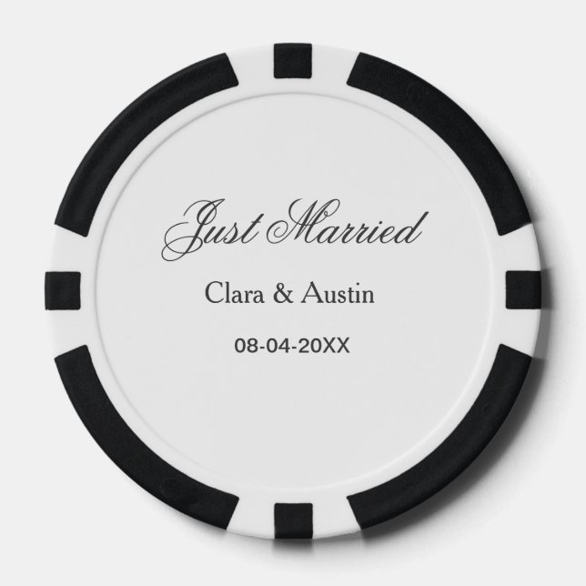 Fichas De Póquer Just Married add couple name date year wedding sim (Anverso)