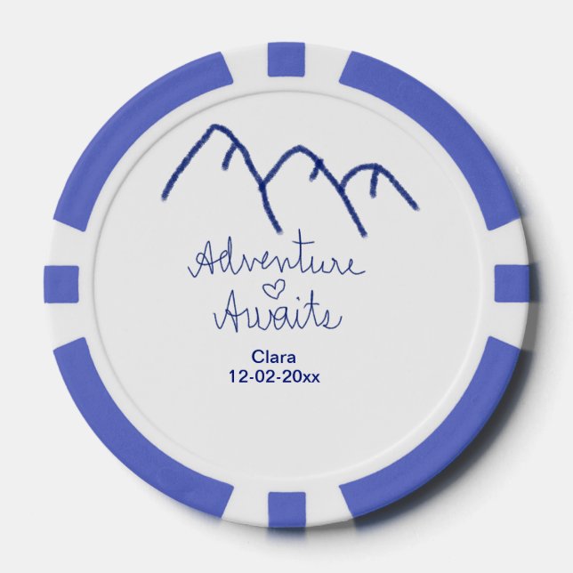 Fichas De Póquer La aventura espera corazón de montaña azul agregar (Anverso)