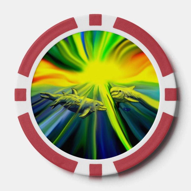 Fichas De Póquer La familia de los delfines al sol (Anverso)