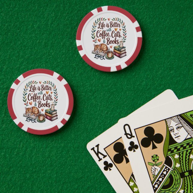Fichas De Póquer La vida es mejor con café gatos libros (Mesa de Poker (Doble))
