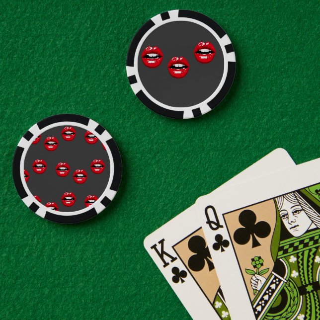 Fichas De Póquer Labios rojos brillantes sobre gris (Mesa de Poker (Doble))
