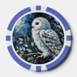 Fichas De Póquer Lechuza blanca en rama con pintura lunar