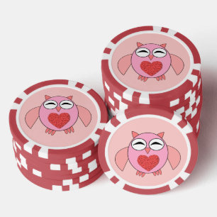 Fichas De Póquer Lechuza de corazón de amor rosa