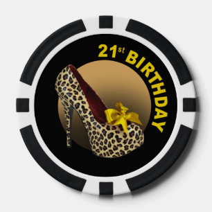 Fichas De Póquer Leopard Stiletto 21º cumpleaños negro amarillo