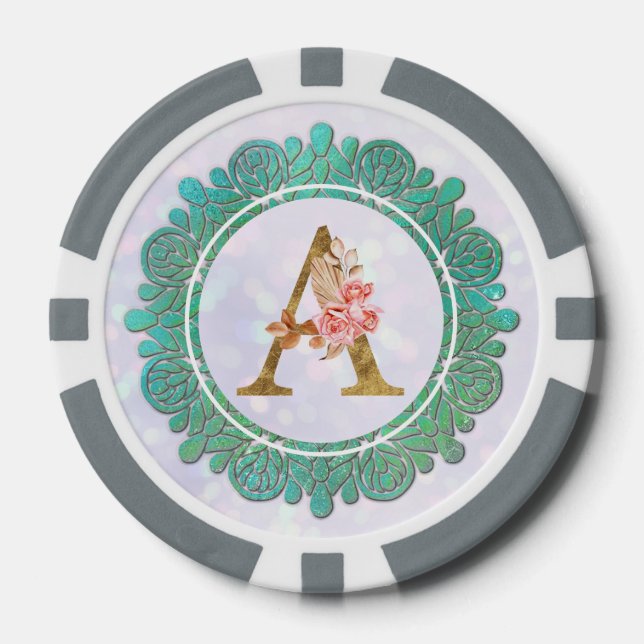 Fichas De Póquer Letras Iniciales de Monograma Elegante con Mandala (Anverso)