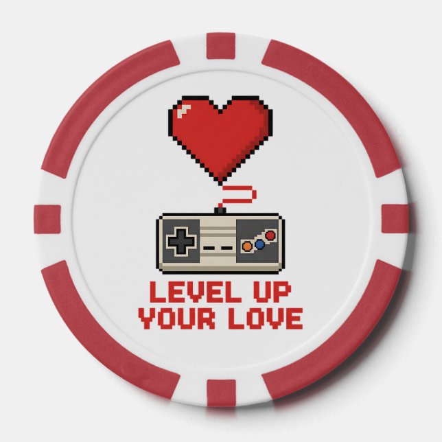 Fichas De Póquer Level Up Your Love, Retro Pixel Gaming Design (Anverso)