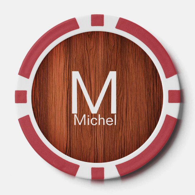 Fichas De Póquer Líneas de textura de madera marrón añaden nombre d (Anverso)
