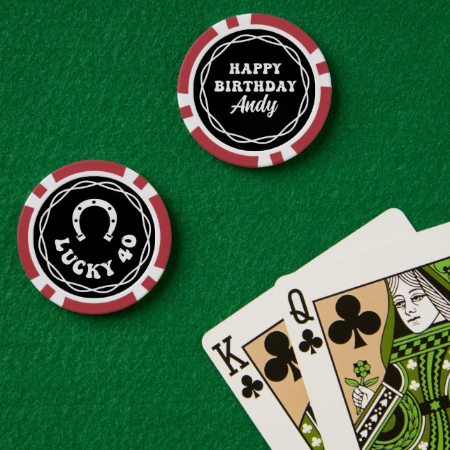 Fichas De Póquer Lucky 40 Birthday Casino Night Personalizado (Mesa de Poker (Doble))