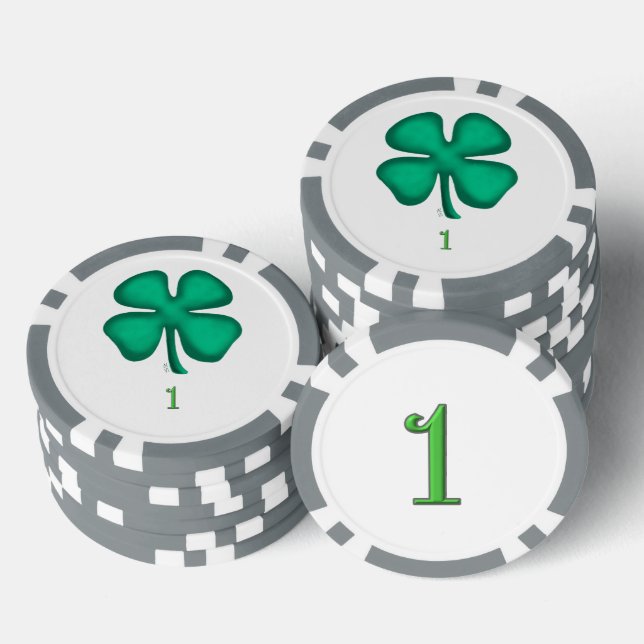 Fichas De Póquer Lucky 4 Leaf Irish Clover gris 1 rayas chip de pok (Pila)