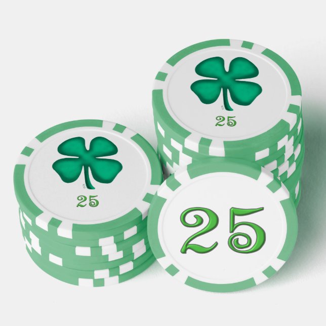 Fichas De Póquer Lucky 4 Leaf Irish Clover grn 25 stripe poker chip (Pila)