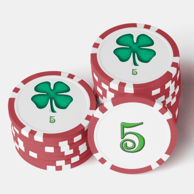 Fichas De Póquer Lucky 4 Leaf Irish Clover red 5 rayas chip de póqu (Pila)