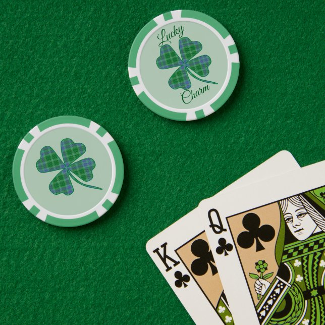Fichas De Póquer Lucky Green Plaid Shamrock Four-Leaf Clover  (Mesa de Poker (Doble))
