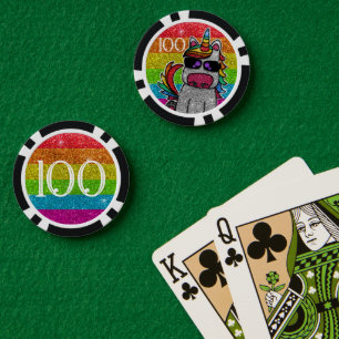 Fichas De Póquer Magnífico Día de Cumpleaños del Purpurina Rainbow 