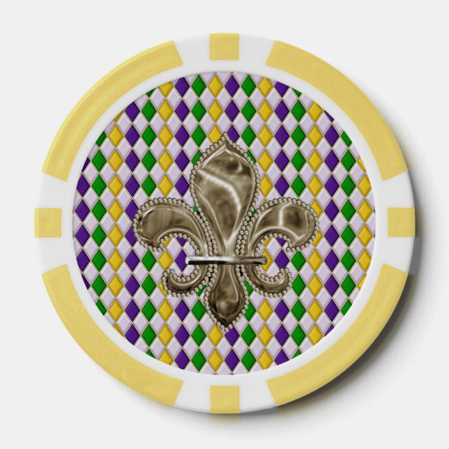 Fichas De Póquer Mardi Gras Harlequin Patrón 2 con Fleur de Lis (Anverso)