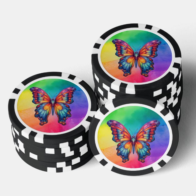 Fichas De Póquer Mariposa Azul Naranja Alas (Pila)