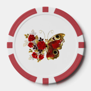 Fichas De Póquer Mariposa de flor roja con rosas rojas