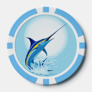 Fichas De Póquer Marlín Azul Saltando fuera del Océano