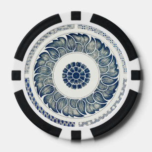 Fichas De Póquer Medallón Chino: Chinoiserie Azul Índigo