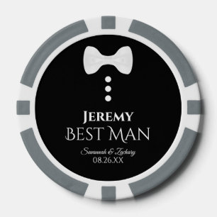 Fichas De Póquer Mejor Boda de Hombre Favor Cute Blanco Bow Tie Tux