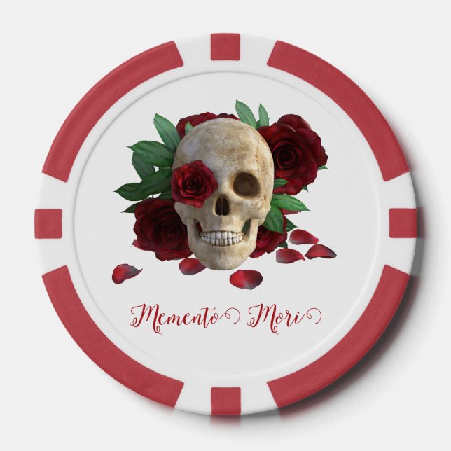 Fichas De Póquer Memento Mori. Cráneo con rosas rojas (Anverso)