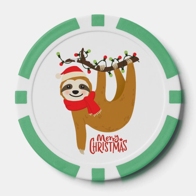 Fichas De Póquer Merry Christmas Sloth | Vacaciones (Anverso)