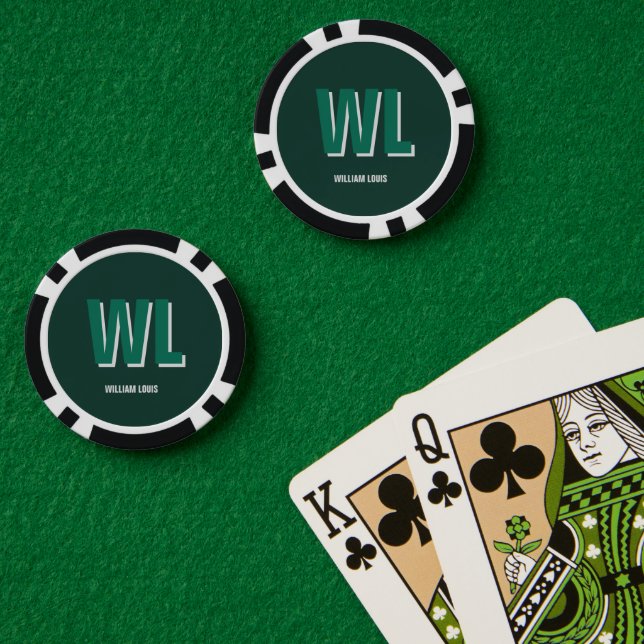 Fichas De Póquer Minimalist Emerald Green Personalized Monogram  (Mesa de Poker (Doble))