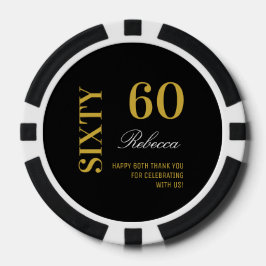 Fichas De Póquer Modern Black & Gold 60th Birthday Cocktail Fiesta