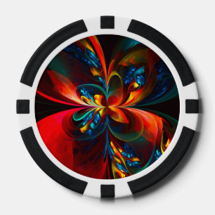 Fichas De Póquer Modern Floral Resumen Art Naranja Patrón Azul #14