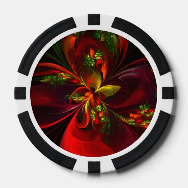 Fichas De Póquer Modern Red Green Floral Abstract Art Pattern #05 (Anverso)
