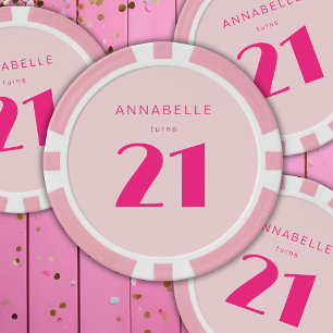 Fichas De Póquer Moderno 21ª Veintiún Fiesta de cumpleaños rosado d