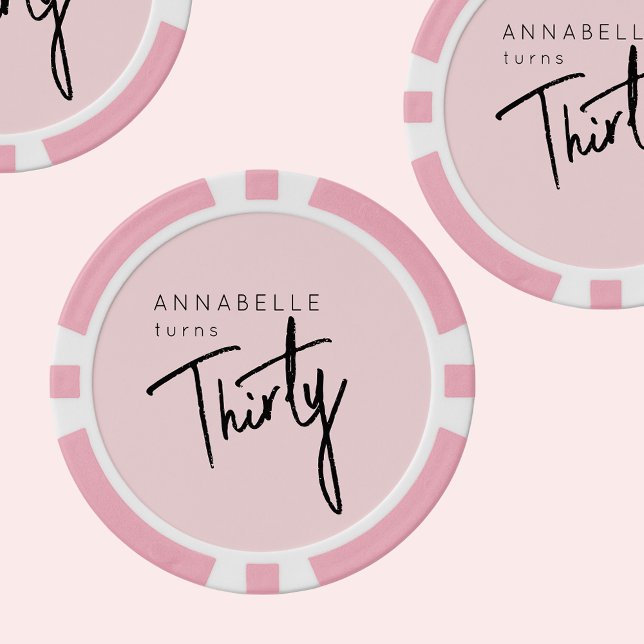 Fichas De Póquer Moderno 30.ª fiesta de 30 años (Thirtieth birthday pink poker chip for girl's 30th birthday party celebrations. )