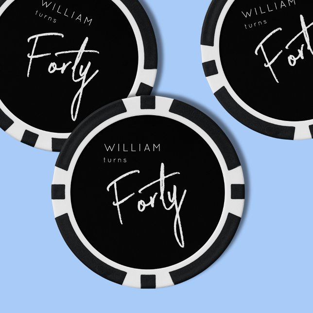 Fichas De Póquer Moderno 40.º 40º cumpleaños masculino negro (Custom black poker chips for mens 40th birthday celebrations)