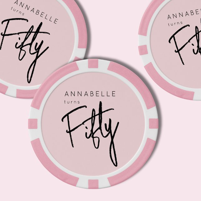 Fichas De Póquer Moderno 40° 40° cumpleaños (Blush pink custom poker chips for 40th birthday party celebrations.)