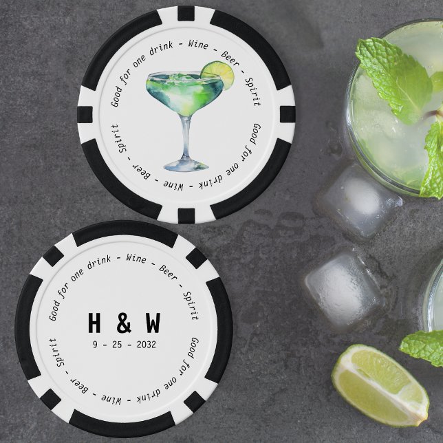 Fichas De Póquer Moderno Boda de cupón de bebida Daiquiri blanco ne (Modern Black White Daiquiri Drink Voucher Wedding Poker Chips)