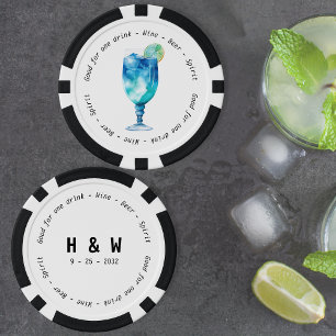 Fichas De Póquer Moderno Boda de cupón para bebidas en el Hawái bla