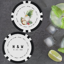 Fichas De Póquer Moderno Boda de cupón para bebidas tropicales blan