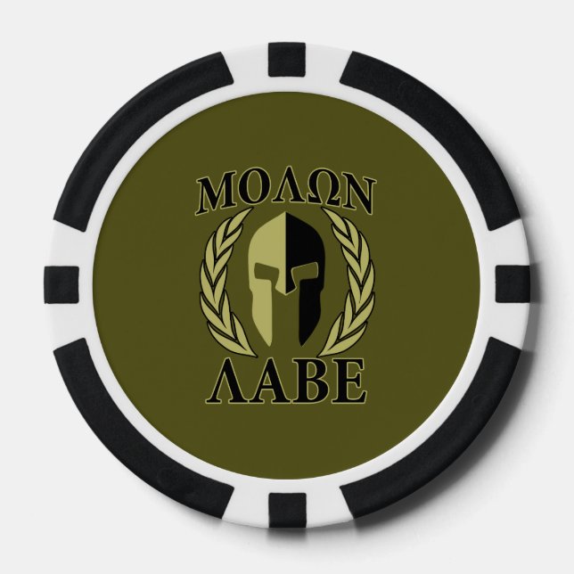 Fichas De Póquer Molon Labe Spartan Helmet Laurelles Olive Green (Anverso)