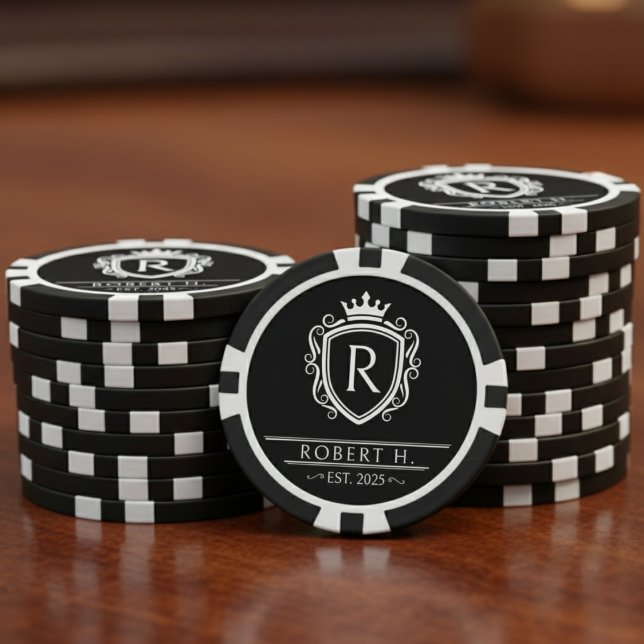 Fichas De Póquer Monogram Decorative Shield Crown Black (Monogram Decorative Shield Crown Black Poker Chips
)