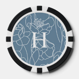 Fichas De Póquer Monogram Name Blue Modern Wildflower