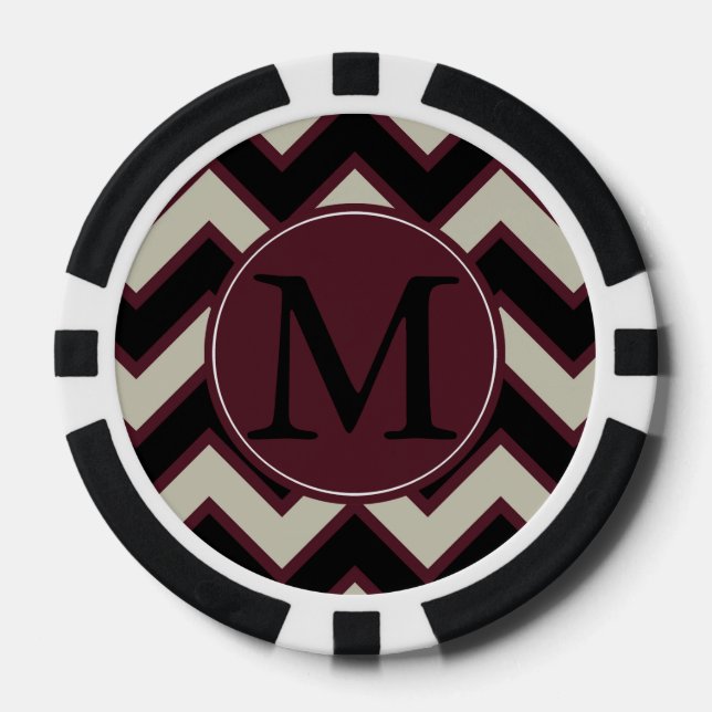 Fichas De Póquer Monograma de Chevron Rojo Negro (Anverso)