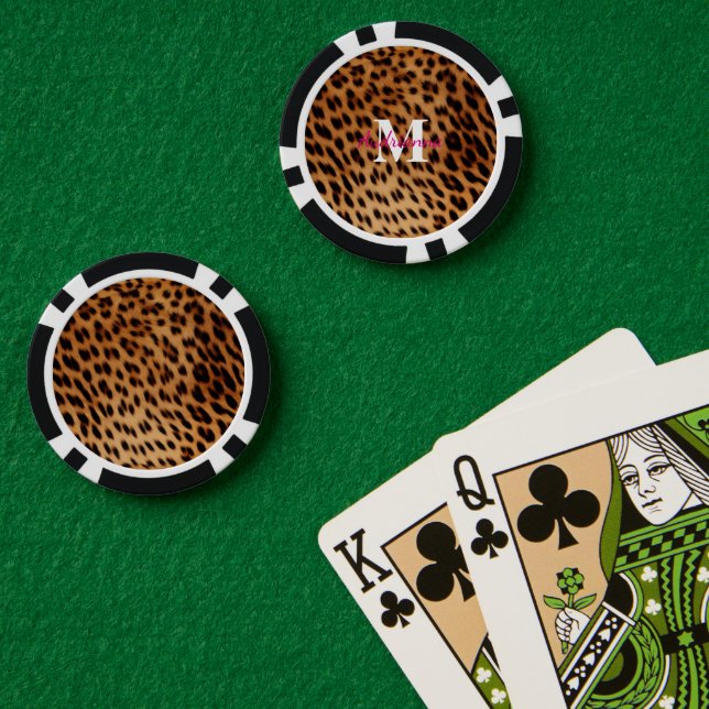 Fichas De Póquer Monograma de impresión de animales leopardos (Mesa de Poker (Doble))