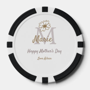 Fichas De Póquer monograma dorado gris simple del día de la madre f